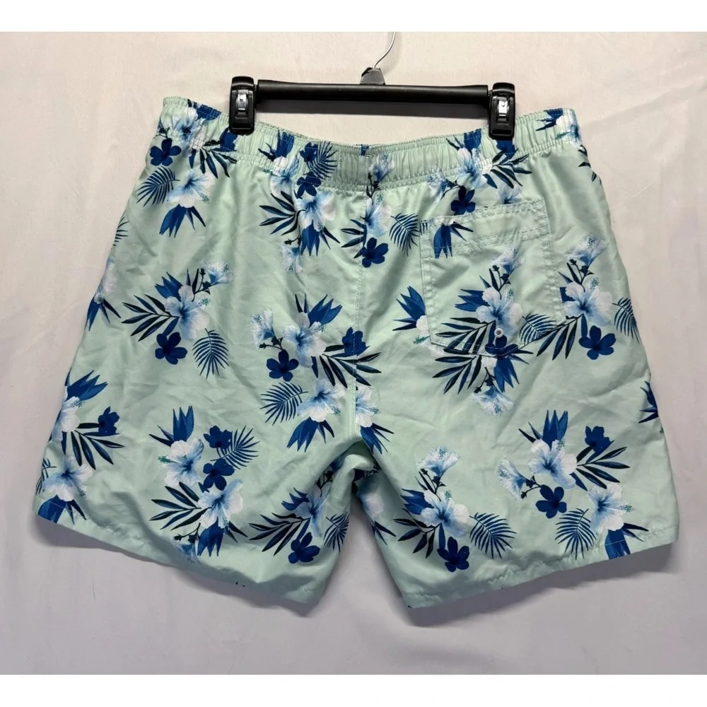 Hollister California Swim Shorts Mens XL‎ Mint Green Floral Palm Tree Drawstring
